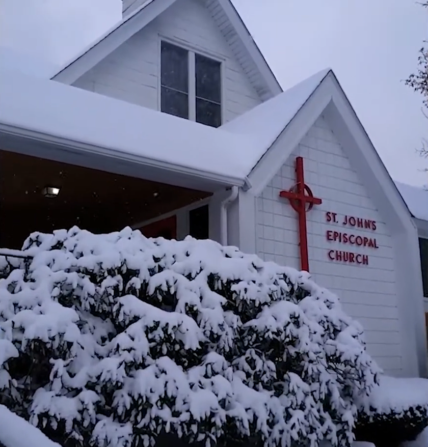 St. John's Episcopal Church covered in snow